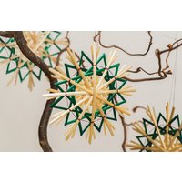 strohstern „Lilly" Deluxe Natur/Grün - Garn Rot 3stück/Set von SalazarCraftsDE