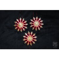 strohstern "Lilly" Deluxe Rot/Natur-Garn Rot 3stück/Set von SalazarCraftsDE