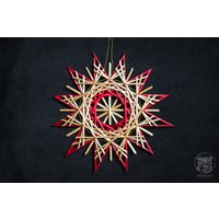 strohstern Luna - Großer in Natur/Rot, Garn Gold/Gelb von SalazarCraftsDE