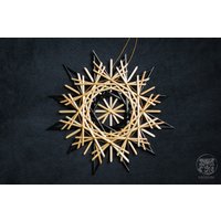 strohstern Luna - Großer in Natur/Schwarz, Garn Gold/Gelb von SalazarCraftsDE