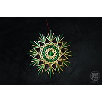 strohstern Malia - Großer in Natur/Grün, Garn Rot von SalazarCraftsDE