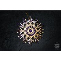 strohstern Malia - Großer in Natur/Lila, Garn Gold/Gelb von SalazarCraftsDE