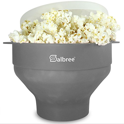 Salbree Mikrowellen-Popcorn-Popper, Silikon-Popcorn-Maschine, faltbare mikrowellengeeignete Schüssel – Heißluft-Popper, kein Öl erforderlich – die meisten Farben erhältlich (Grau) von Salbree