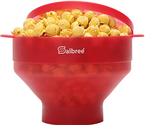 Salbree Mikrowellen-Popcorn-Popper, Silikon-Popcorn-Maschine, faltbare mikrowellengeeignete Schüssel – Heißluft-Popper, kein Öl erforderlich – die meisten Farben erhältlich (Transparent Rot) von Salbree