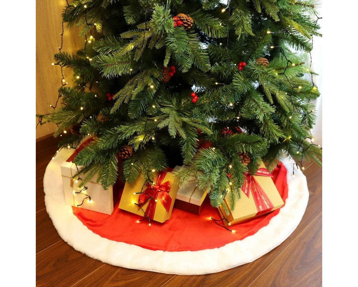 Salcar Weihnachtsbaumdecke Baumteppich Weihnachten WeihnachtsdekoBaumrock Rund Plüsche Rot Weiß, Weihnachtsbaumdecke, Christbaumschmuck, Christbaumdecke für Geschenke von Salcar