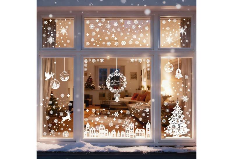 Salcar Fensterbild Fensteraufkleber Weihnachten Fensterbilder Selbstklebend Winter Deko, Wiederverwendbar, Häusern, Tannenbaum, Schneeflocken, Christbaumkugeln von Salcar