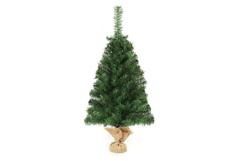 Salcar Künstlicher Weihnachtsbaum Kleiner Tannenbaum Künstlich Weihnachtsbaum Weihnachtsdeko Tischdeko, Nordmanntanne, 90cm mit 112 Spitzen, juteverkleidetem Weihnachtsbaumständer aus Beton von Salcar