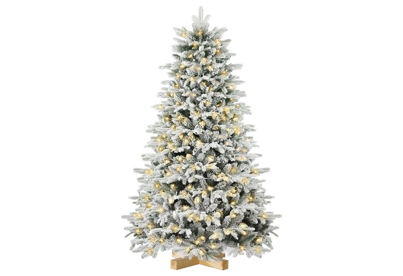 Salcar Künstlicher Weihnachtsbaum Künstlicher Tannenbaum mit Beleuchtung, Weihnachtsbaum mit Holzständer, 180 cm Christbaum mit 908 Spritzguss-Zweige, 330 LEDs, Schnee-Effekt von Salcar