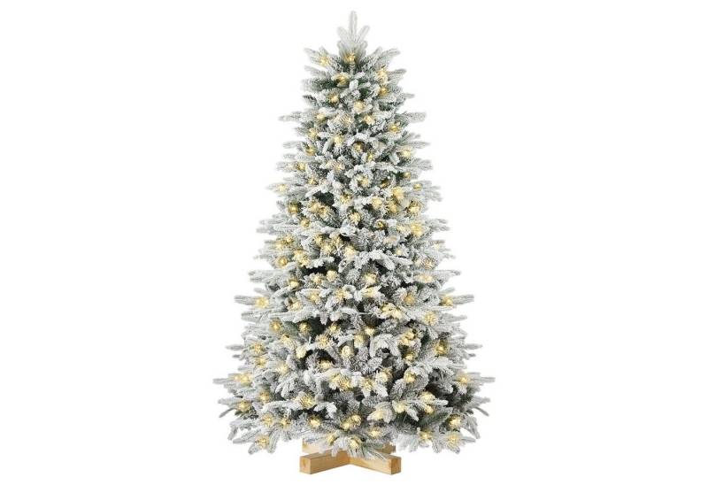Salcar Künstlicher Weihnachtsbaum Künstlicher Tannenbaum mit Beleuchtung, Weihnachtsbaum mit Holzständer, 180 cm Christbaum mit 908 Spritzguss-Zweige, 330 LEDs, Schnee-Effekt von Salcar