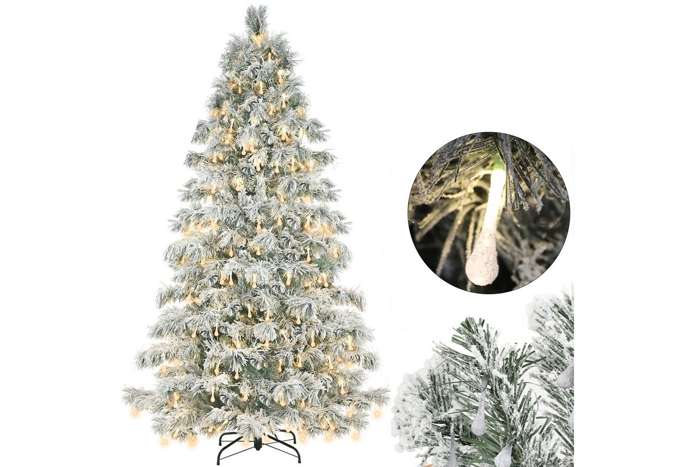 Salcar Künstlicher Weihnachtsbaum Künstlicher Weihnachtsbaum mit Beleuchtung LED Tannenbaum mit Ständer, 210cm Tannenbaum mit Schnee, 662 Spitzen und 210 LEDs von Salcar