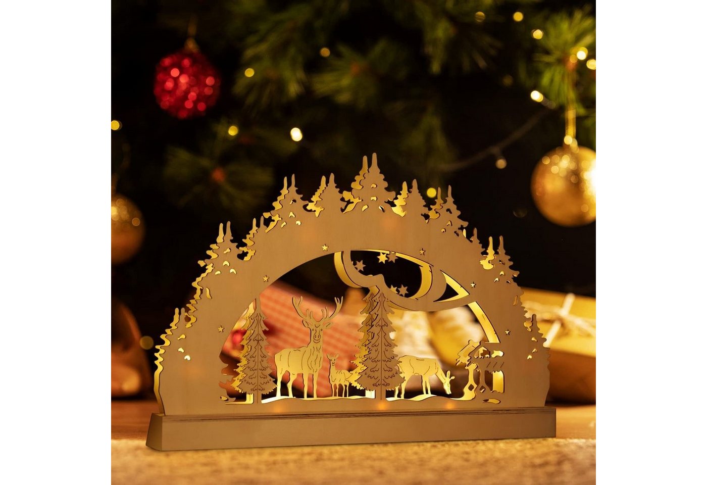 Salcar LED Lichterbogen LED Schwibbogen Weihnachten Lichterbogen Batterie Weihnachtsdeko Innen, Dekoration aus Holz für Advent und Weihnachten mit 10 LEDs in Warmweiß von Salcar