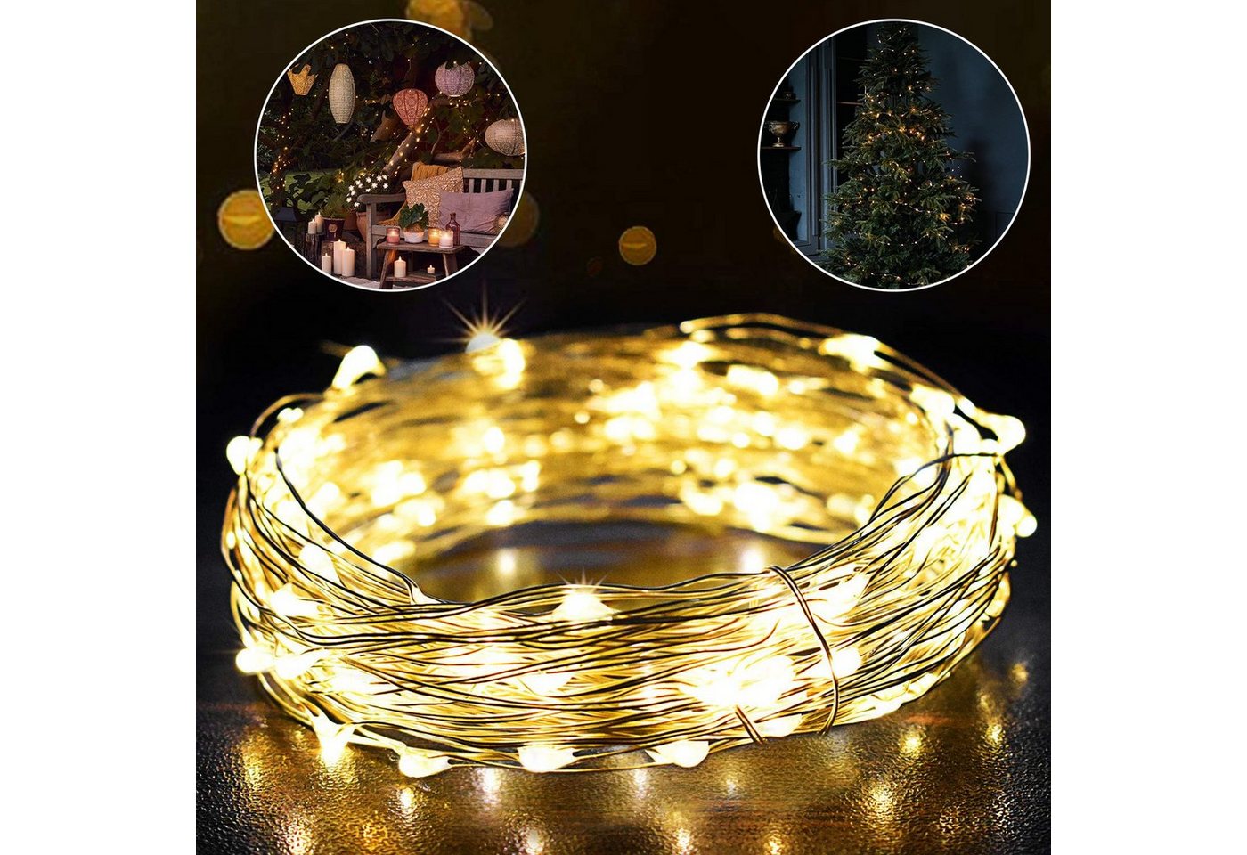 Salcar LED-Lichterkette 10m LED Lichterkette Outdoor Indoor USB Kupferdraht Weihnachtsdeko, Warmweiß von Salcar