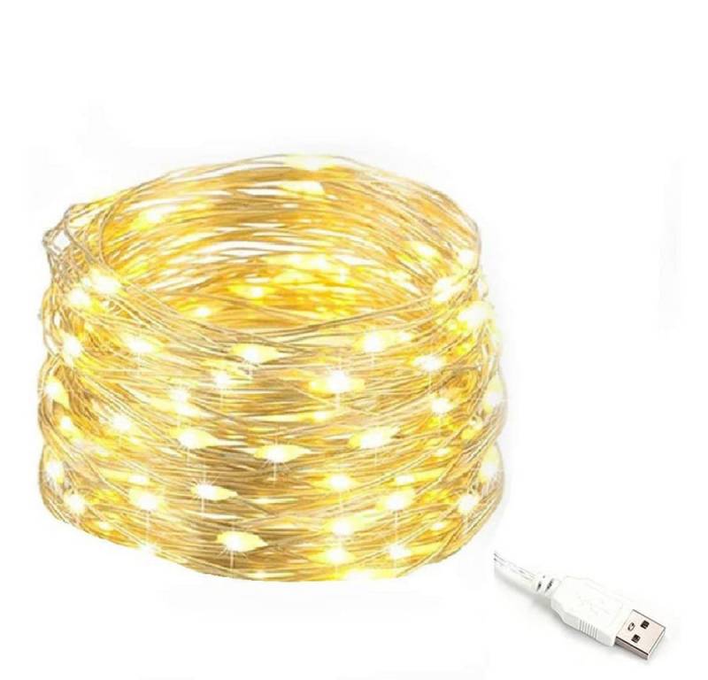 Salcar LED-Lichterkette 10m LED Lichterkette Outdoor Indoor USB Kupferdraht Weihnachtsdeko, Warmweiß von Salcar