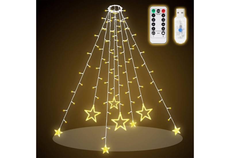 Salcar LED-Lichterkette 2m Christbaumbeleuchtung mit Ring Sterne Lichterkette Weihnachtsbaum, mit Fernbedienung und 9 Modi, Warmweiß von Salcar