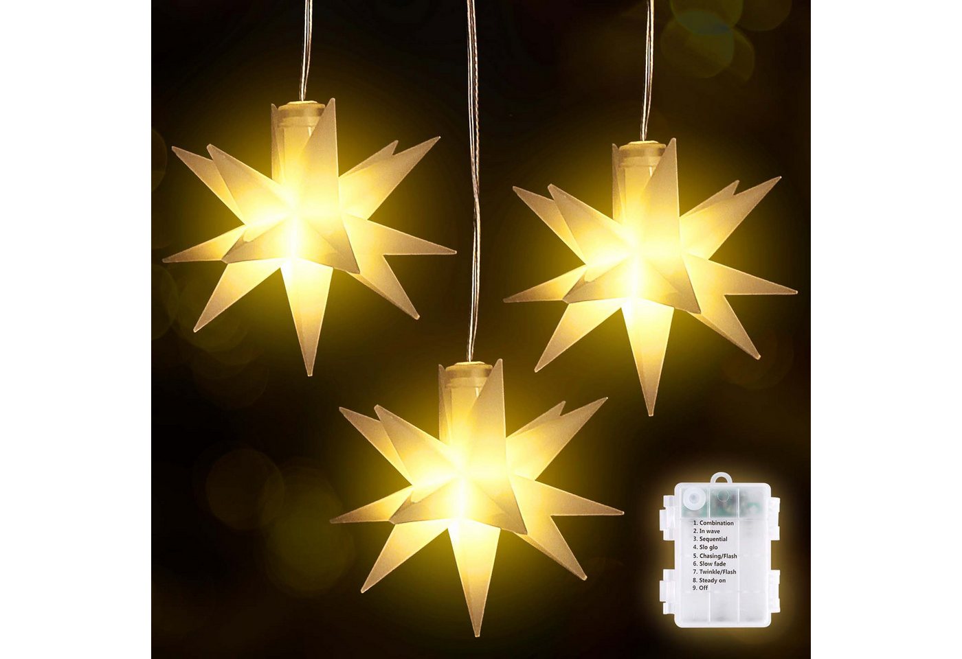 Salcar LED-Lichterkette 3D LED Weihnachtsstern Beleuchtet LED Explodierende Sterne 3er/6er, 3D Leuchtstern Weihnachten Fenster Outdoor Weihnachtsdeko Warmweiß Salcar LED-Lichterkette 3D LED Weihnachtsstern Beleuchtet LED Explodierende Sterne 3er/6er, 3D Leuchtstern Weihnachten Fenster Outdoor Weihnachtsdeko Warmweiß von Salcar