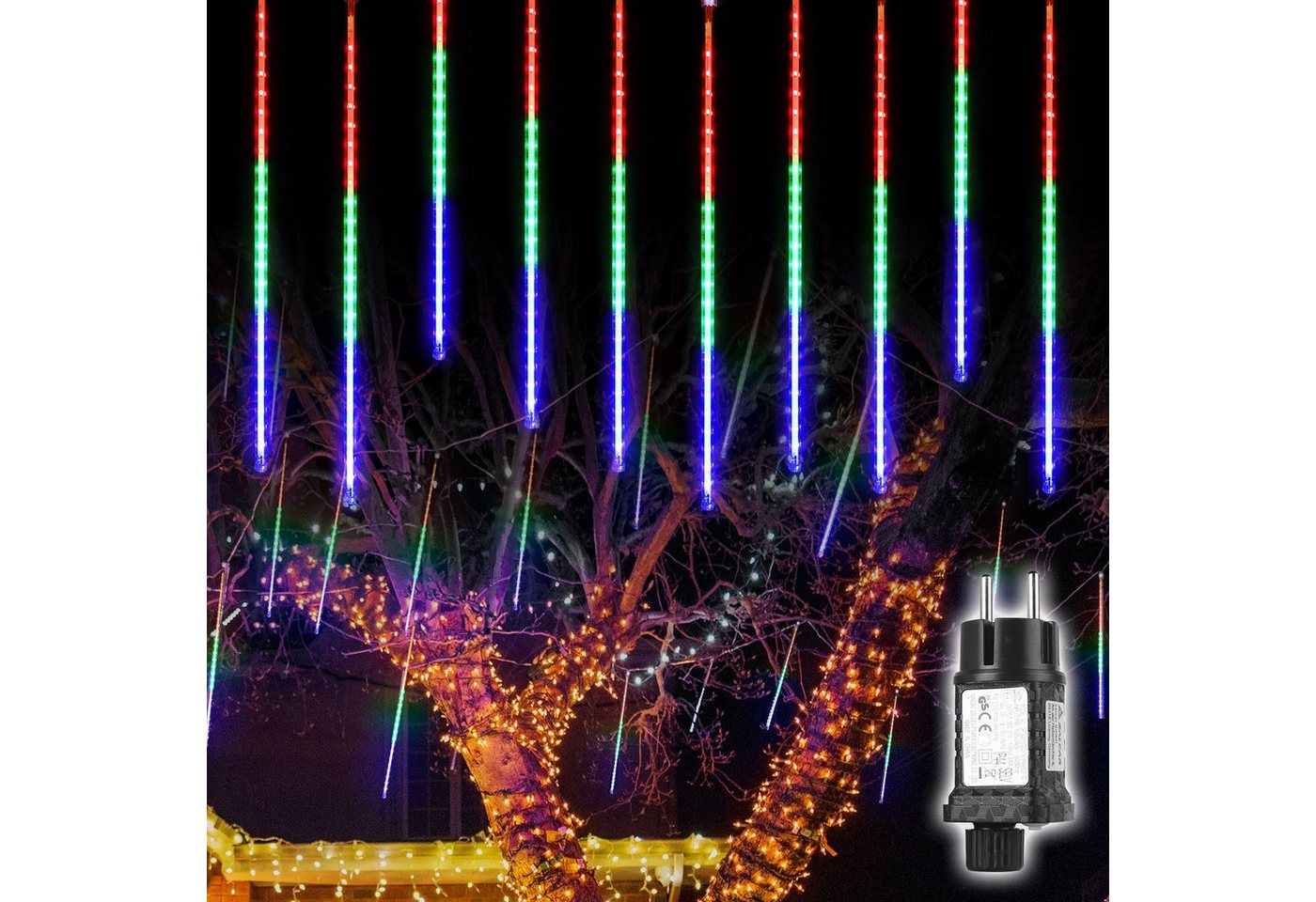 Salcar LED-Lichterkette Eiszapfen Lichterkette Außen Weihnachtsbeleuchtung Baumbeleuchtung, 4,5m mit 10 Spiralen, Bunt von Salcar