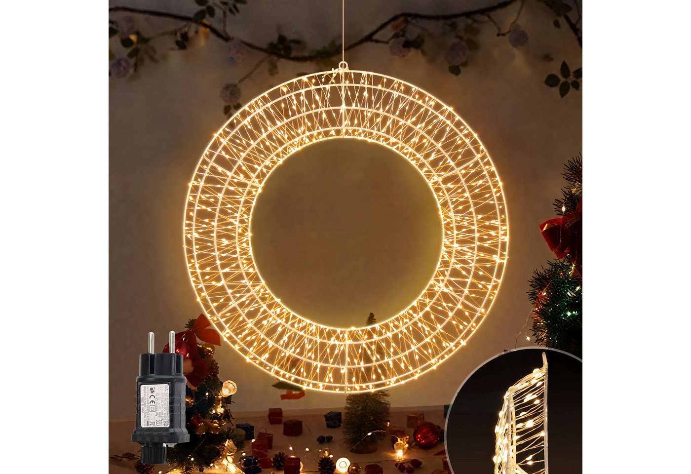 Salcar LED-Lichterkette LED Dekokranz Wandkranz Hängekranz Weihnachtsdeko Fenster Lichterkranz, Türkranz Ø45cm 720LEDs Timer & Memory Innen/Außen Wasserdicht Warmweiß Salcar LED-Lichterkette LED Dekokranz Wandkranz Hängekranz Weihnachtsdeko Fenster Lichterkranz, Türkranz Ø45cm 720LEDs Timer & Memory Innen/Außen Wasserdicht Warmweiß von Salcar