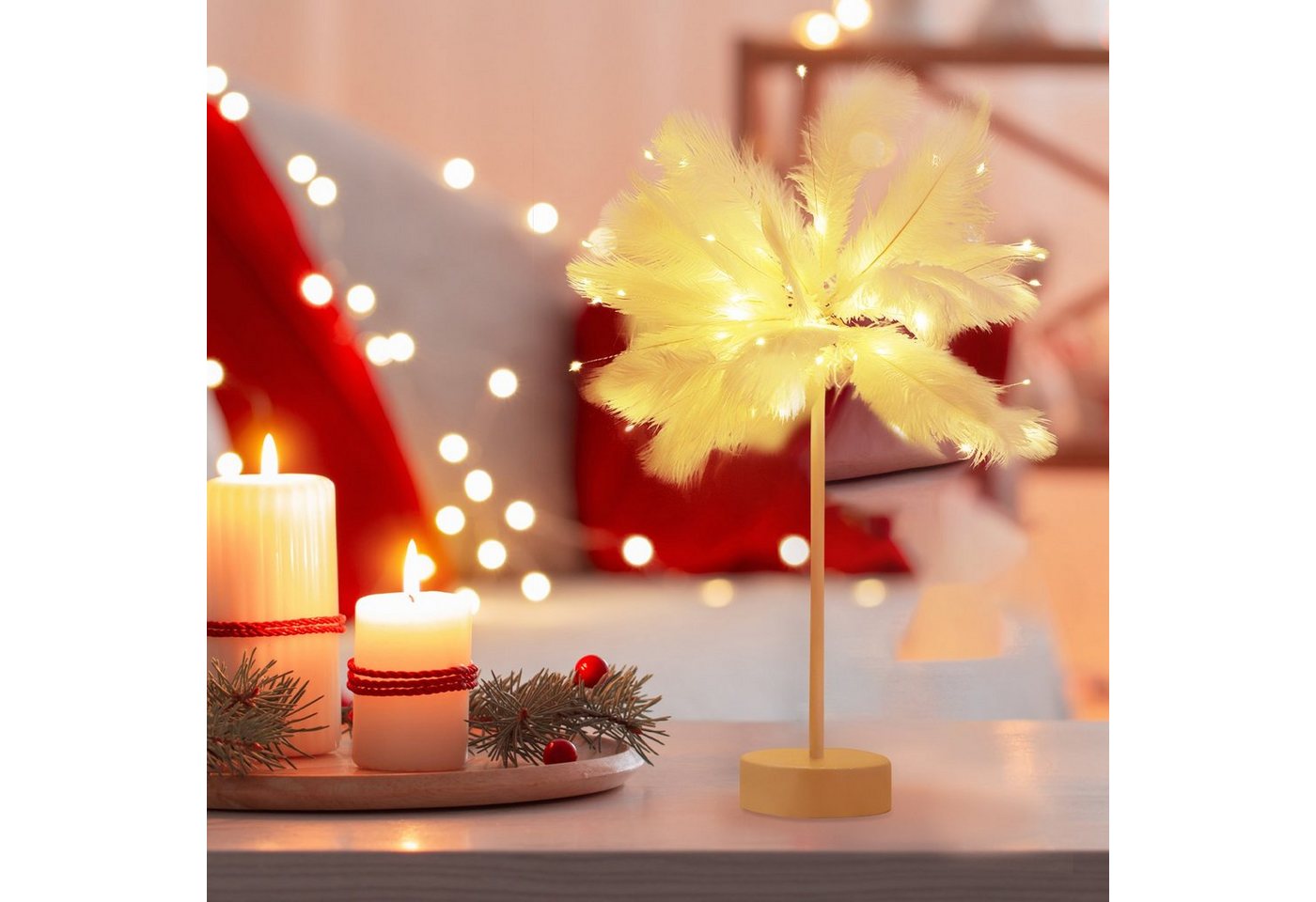 Salcar LED-Lichterkette LED Feather Tischlampe Weihnachtsdeko Weihnachtsbeleuchtung Warmweiß von Salcar