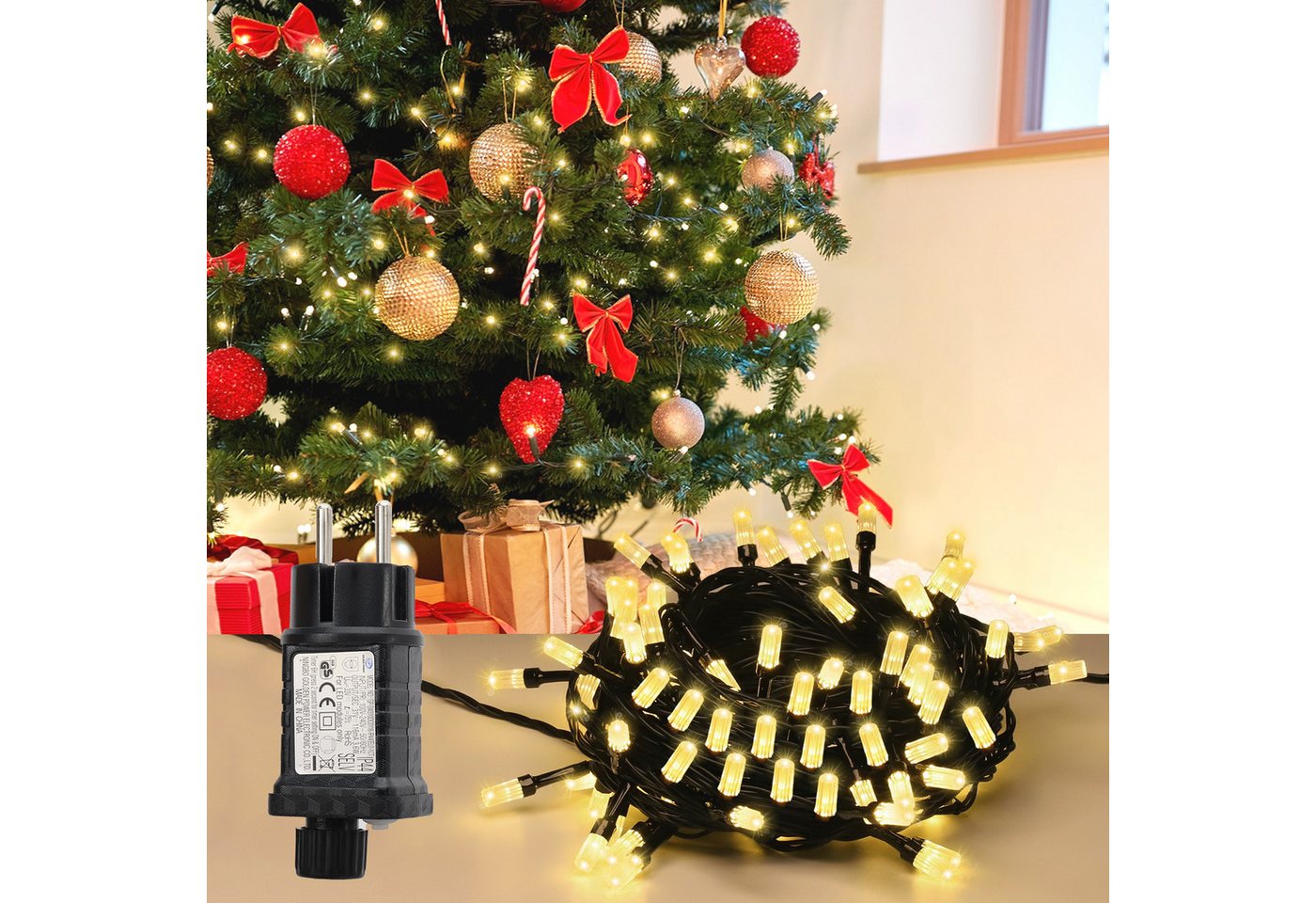 Salcar LED-Lichterkette LED Lichterkette Weihnachtsbaum Christbaumbeleuchtung Außen, 8M 50er LED, 8 Modi, Timer und Memory, Warmweiß Salcar LED-Lichterkette LED Lichterkette Weihnachtsbaum Christbaumbeleuchtung Außen, 8M 50er LED, 8 Modi, Timer und Memory, Warmweiß von Salcar