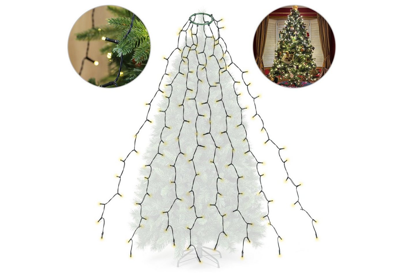 Salcar LED-Lichterkette LED Lichterkette Weihnachtsbaum mit Ring weihnachtsbaumbeleuchtung, 9 Modi/ 2m 8 Girlanden für 150cm - 240cm Tannenbaum von Salcar