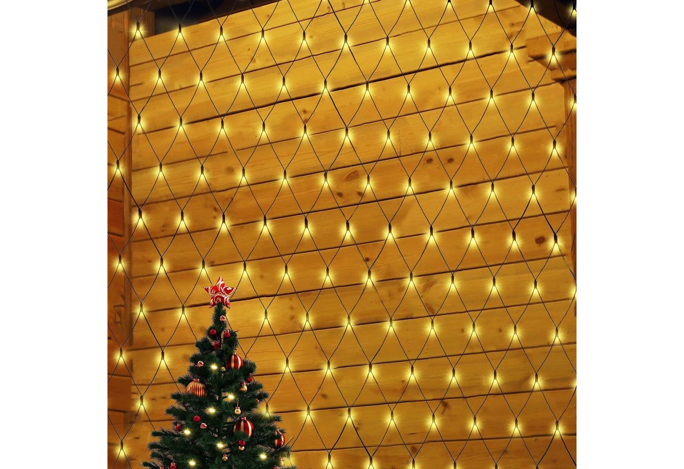 Salcar LED-Lichterkette LED Lichternetz outdoor Lichterkette Garten Weihnachtsdeko aussen, Warmweiß, 8 Modi, Timer, Memory-Funktion, 2x2m, 204 LED von Salcar