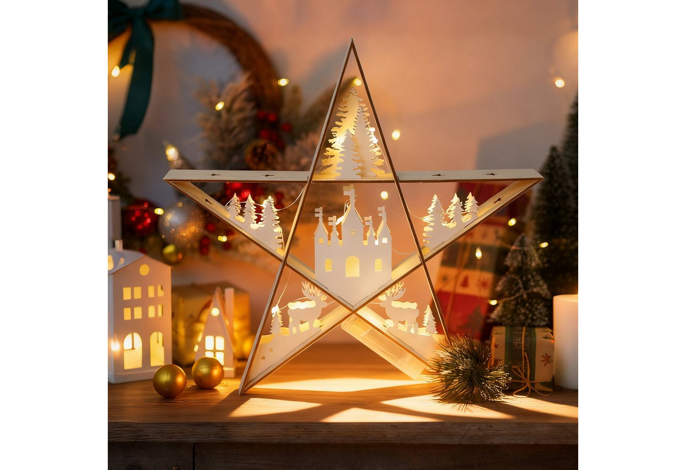 Salcar LED-Lichterkette LED Stern Weihnachten Deko Licht Weihnachtsbeleuchtung Warmweiß, 30cm für Tisch & Fenster, festliche Sternen-Deko von Salcar