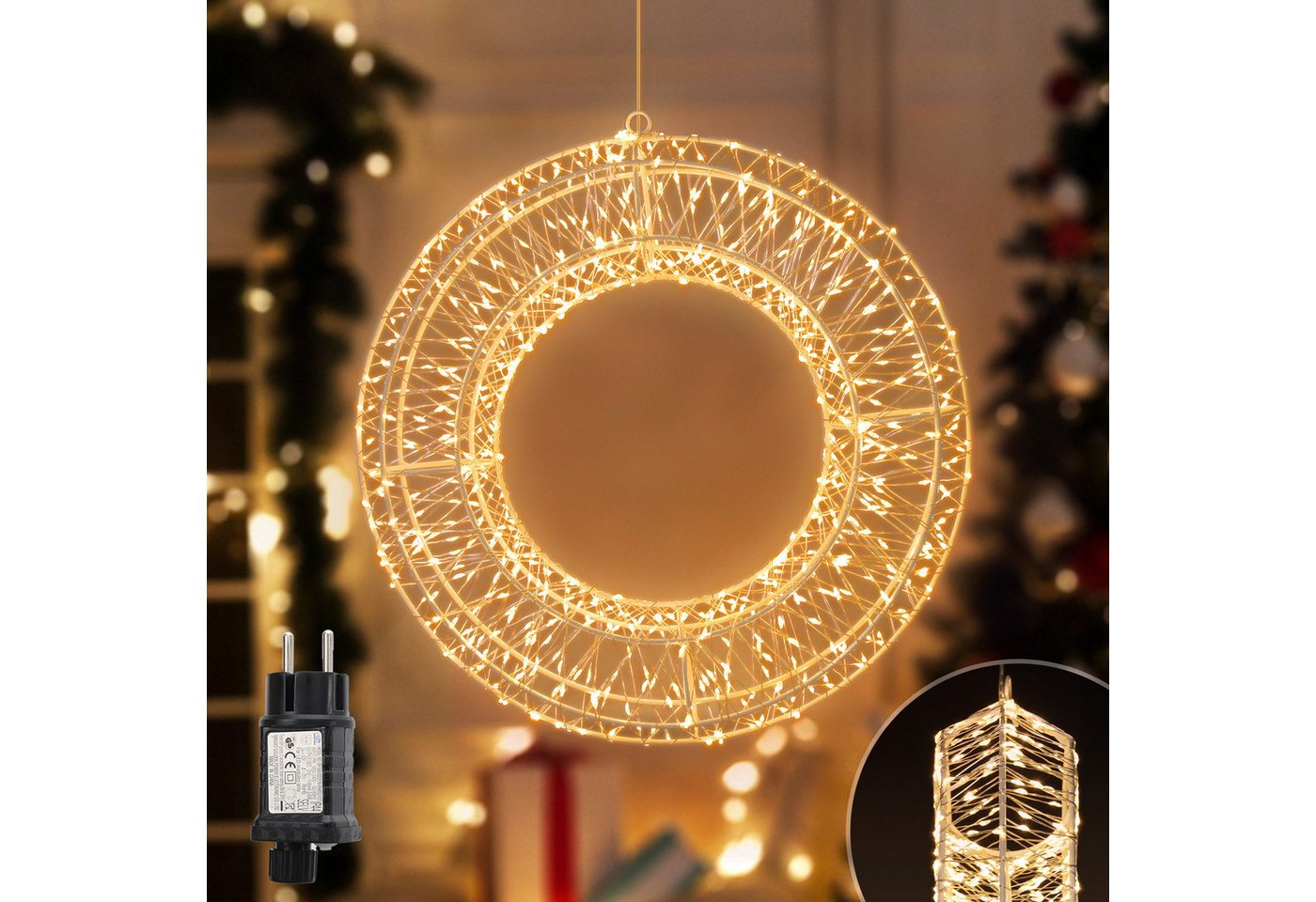 Salcar LED-Lichterkette Lichtkranz LED Dekokranz Weihnachts Kranz Hängekranz Innen & Außen, Ø35cm 720 LED 8 Modi Timer und Memory Hängekranz Lichterkreis Warmweiß Salcar LED-Lichterkette Lichtkranz LED Dekokranz Weihnachts Kranz Hängekranz Innen & Außen, Ø35cm 720 LED 8 Modi Timer und Memory Hängekranz Lichterkreis Warmweiß von Salcar
