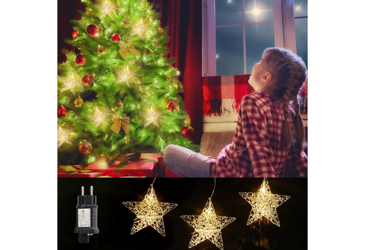 Salcar LED-Lichterkette Sterne LED Dekolichterkette von Salcar