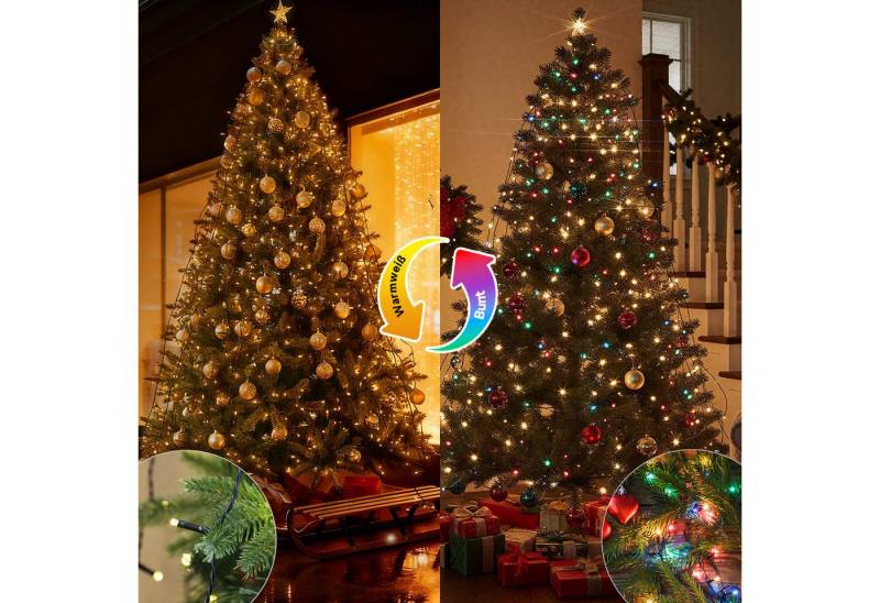 Salcar LED-Lichterkette LED Weihnachtsbaum Lichterkette – Warmweiß & Bunt umschaltbar, 3m 350 LED 9 Modi mit 10 Girlanden für 210cm - 350cm Tannenbaum von Salcar