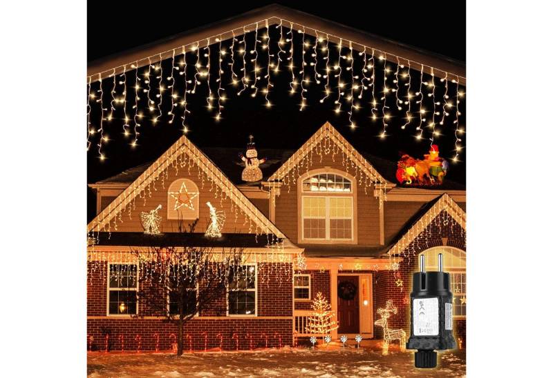 Salcar LED-Lichtervorhang LED Lichterkette Outdoor Eisregen Lichtervorhang Weihnachten Warmweiß, 8 Modi und Memory-Funktion, Wasserdicht, 10m von Salcar