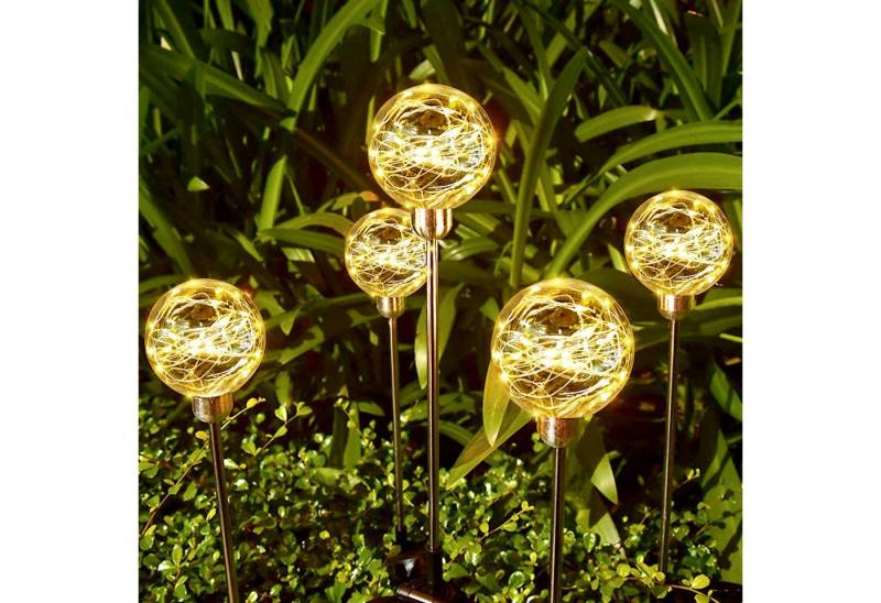 Salcar LED Solarleuchte 2er/4er Set LED Solarleuchte Kugelerdspiess LED Kugel Gartenleuchte, 4er LED Solarleuchte, Warmweiß, 8 Beleuchtungsmod von Salcar