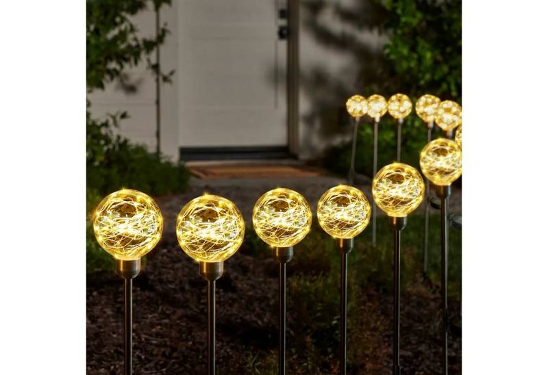 Salcar LED Solarleuchte 4er Set LED Solarleuchte Kugelerdspiess LED Kugel Gartenleuchte, Warmweiß, 8 Beleuchtungsmodi von Salcar
