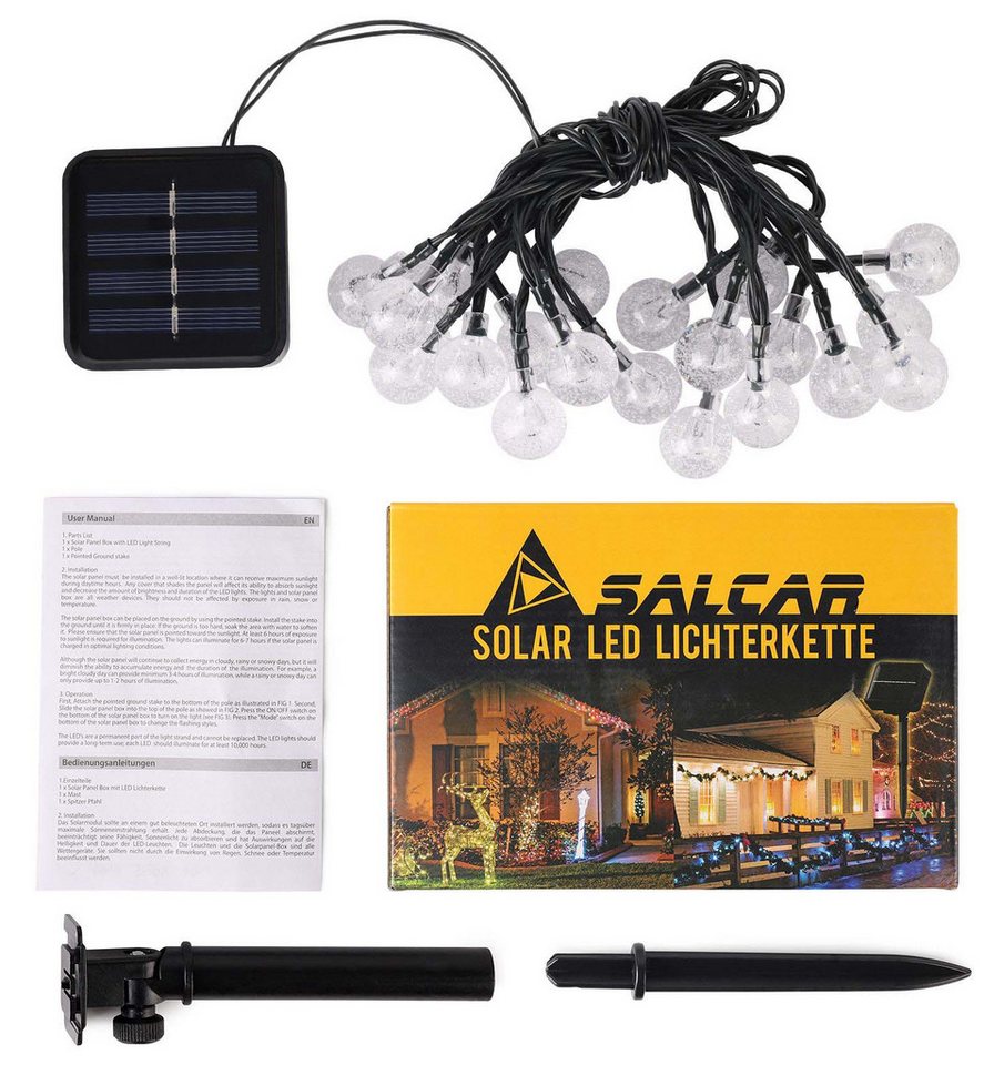 Salcar LED Solarleuchte 5m LED Lichterkette Solar Kristallkugel Warmweiß von Salcar