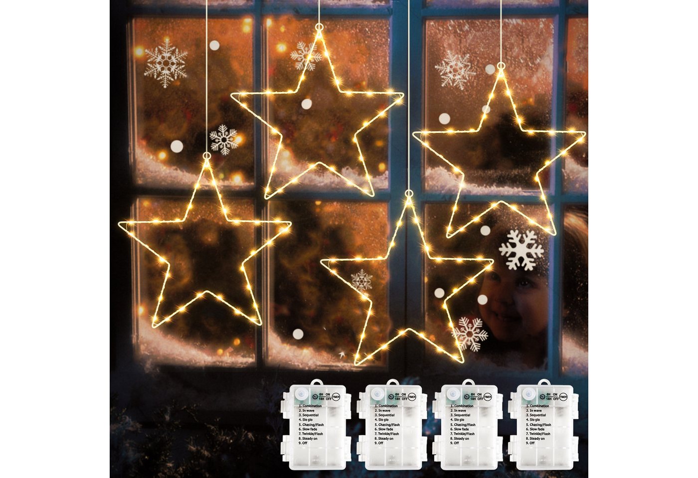 Salcar LED Stern LED Fensterdeko SternLED Weihnachtsstern Fensterlichter Weihnachtsdeko, LED fest integriert, Batteriebetrieben mit Timer, 8 Modi Weihnachtsbeleuchtung Salcar LED Stern LED Fensterdeko SternLED Weihnachtsstern Fensterlichter Weihnachtsdeko, LED fest integriert, Batteriebetrieben mit Timer, 8 Modi Weihnachtsbeleuchtung von Salcar