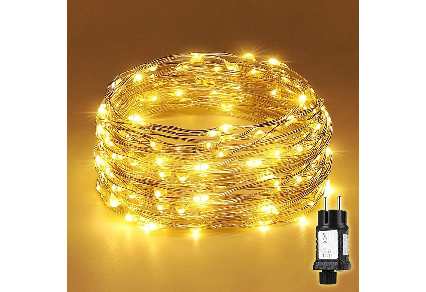 Salcar Lichterkette 20m/100m LED Kupfer Lichterkette Weihnachtsbeleuchtung, 20m Silberfarbener-Kupferdraht, Netzteil, Warmweiß Salcar Lichterkette 20m/100m LED Kupfer Lichterkette Weihnachtsbeleuchtung, 20m Silberfarbener-Kupferdraht, Netzteil, Warmweiß von Salcar