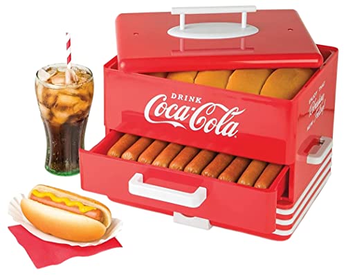 Salco Coca-Cola Hot Dog Maker - Dampfgarer und Brötchenwärmer im Diner-Stil, 24 Hot Dog Würstchen und 12 Brötchen Kapazität, Würstchen, Gemüse, Fisch, Knödel von Salco