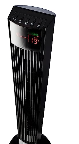 Salco Turmventilator KLT-2046, Tower-Fan, Air-Cooler, Lüfter, mit Fernbedienung, schwarz, ca 120cm, 3 Geschwindigkeitsstufen, Timer, Oszillation - Abkühlung garantiert! Für jeden Raum geeignet! von Salco