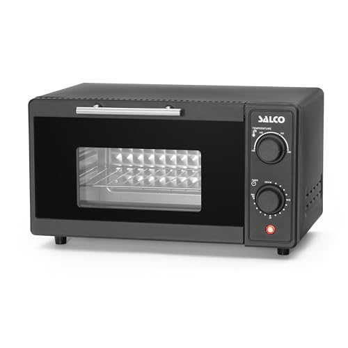 Salco Mini-Backofen MB-9001, 700W, Kapazität 9 Liter, Grill, Timer, Abschaltautomatik, Alu-Backblech und Rost, Toasten, Grillen, Überbacken, Großes Sichtfenster, schwarz-matt von Salco