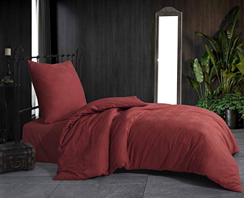 Damast Jacquard Mako Satin Bettwäsche Bettgarnitur Set Bettdeckenbezug 100% Baumwolle Qualität mit Reißverschluss Kopfkissenbezug 80x80 cm Oeko-TEX (Damask Rot, 155 x 200 cm) von Sale and More