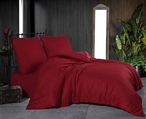 Damast Jacquard Mako Satin Bettwäsche Bettgarnitur Set Bettdeckenbezug 100% Baumwolle Qualität mit Reißverschluss Kopfkissenbezug 80x80 cm Oeko-TEX (Damast Rot, 200 x 200 cm) von Sale and More