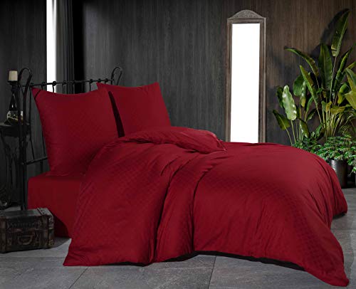 Damast Jacquard Mako Satin Bettwäsche Bettgarnitur Set Bettdeckenbezug 100% Baumwolle Qualität mit Reißverschluss Kopfkissenbezug 80x80 cm Oeko-TEX (Jacquard Rot, 200 x 200 cm) von Sale and More