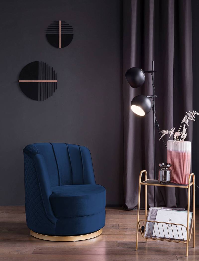 home24 Drehsessel Aubstadt Blau/Dunkelblau Samt 68 x 77 x 57cm von home24