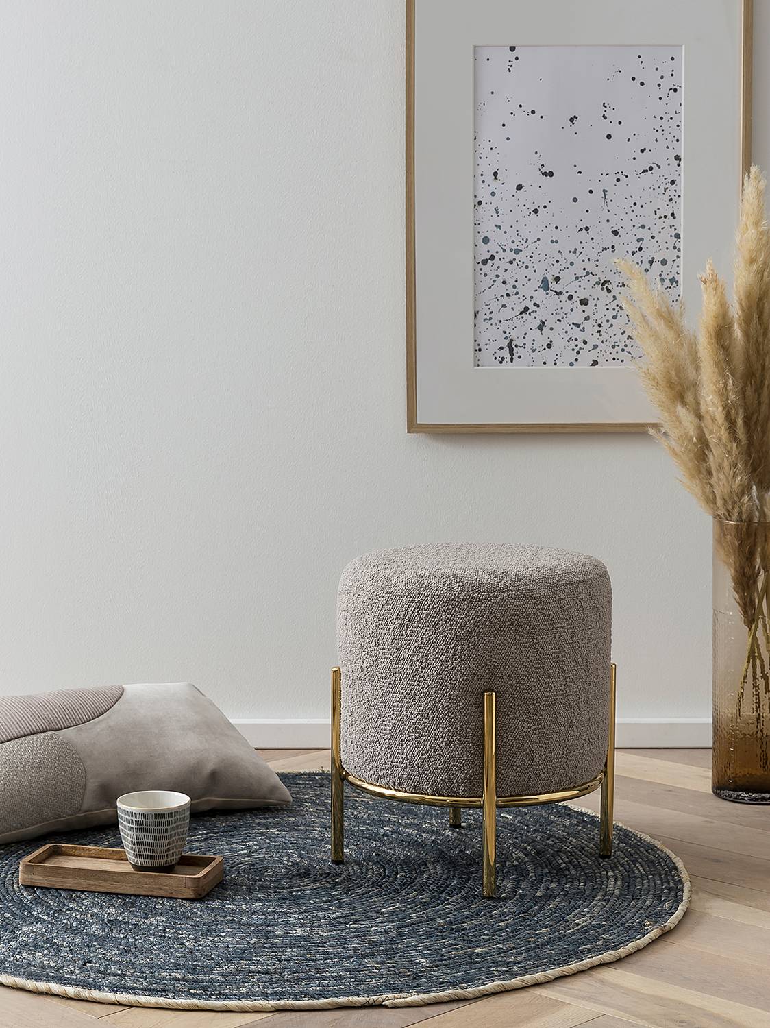 home24 Polsterhocker Bumyra Typ B 35 x 38 x 35cm Grau/Taupe Gold Bouclé von home24