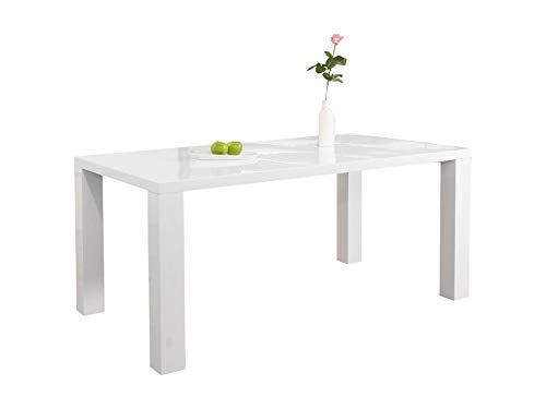 Ess-Tisch weiß Hochglanz aus MDF 120x80cm recht-eckig | Luca | Moderner Küchen-Tisch aus MDF-Holz weiss | Vierfußtisch Hochglanz weiß lackiert | Designer Esszimmertisch mit strahlender weißer Farbe von SalesFever