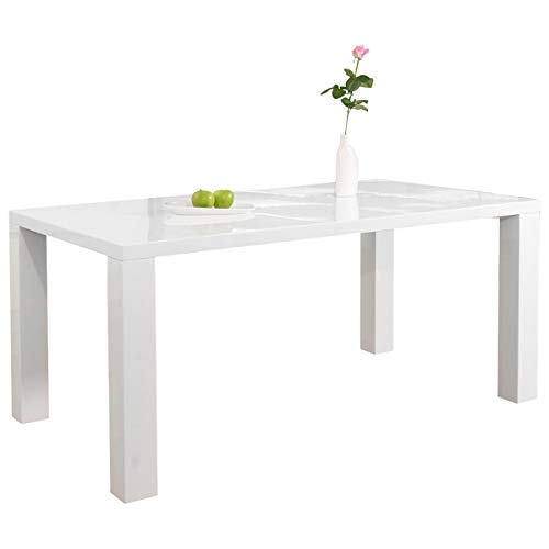 Ess-Tisch weiß Hochglanz aus MDF-Holz 160x90 cm recht-eckig | Luca | Moderner Küchen-Tisch weiss | Vierfußtisch Hochglanz weiß lackiert | Designer Esszimmertisch mit strahlender weißer Farbe von SalesFever