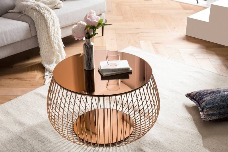 SalesFever Couchtisch Coffeetable: Stilvolle Wohnzimmer-Ergänzung, Kristallklare Eleganz mit Marmoroptik, rosegoldfarben von SalesFever