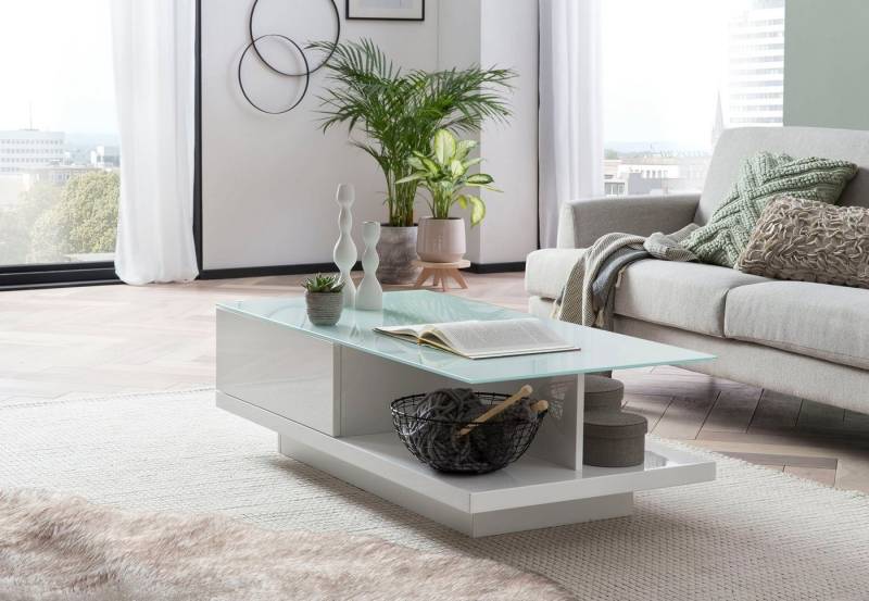 SalesFever Couchtisch im minimalistischen Stil, Elegante Tischplatte aus robustem Kristallglas von SalesFever