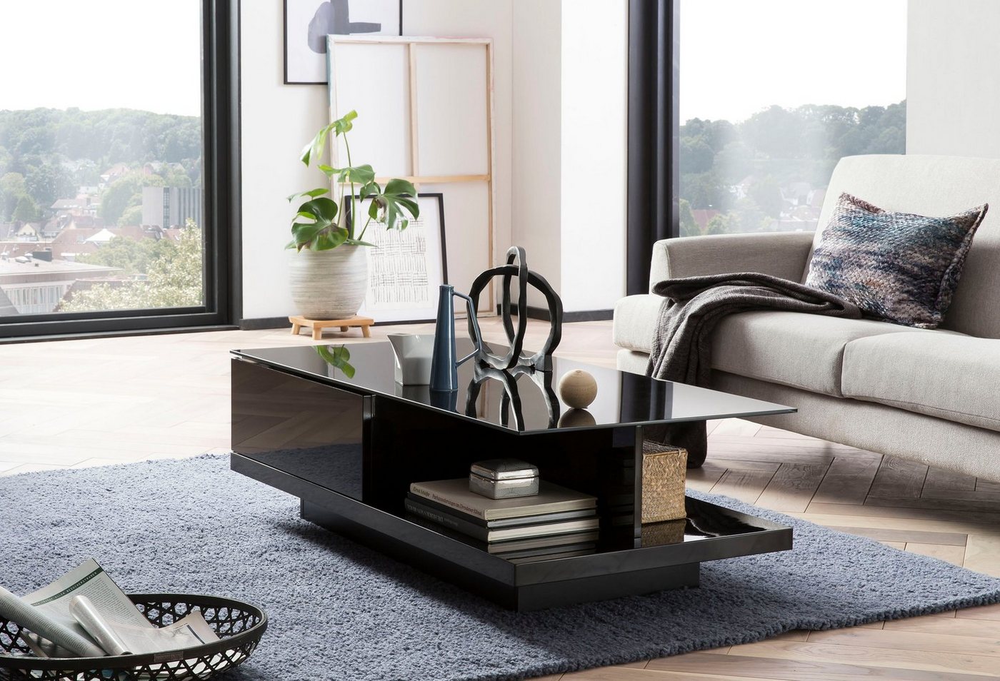 SalesFever Couchtisch im minimalistischen Stil, Elegante Tischplatte aus robustem Kristallglas von SalesFever