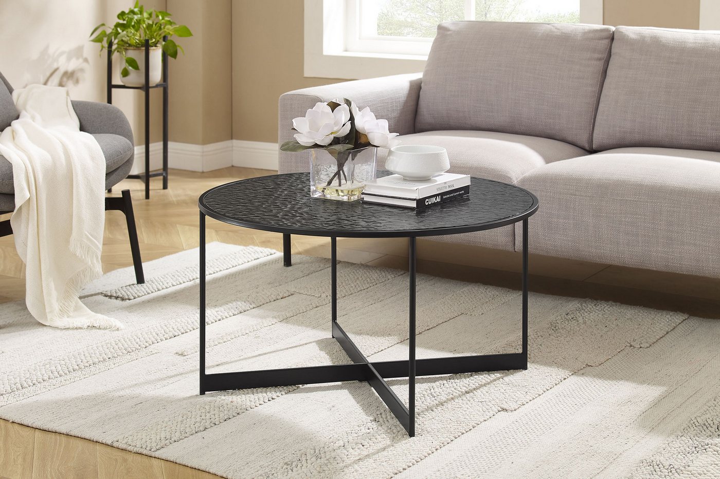 SalesFever Couchtisch Couchtisch für stylisches Wohnambiente (1-St), Glasplatte mit Strukturoptik von SalesFever
