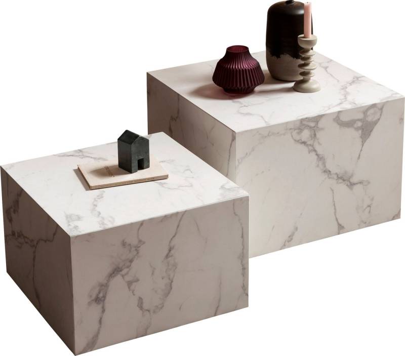 SalesFever Couchtisch Almeria Bestelltisch (Set, 2-St., 2er Set), quadratisch, in Marmoroptik foliert von SalesFever